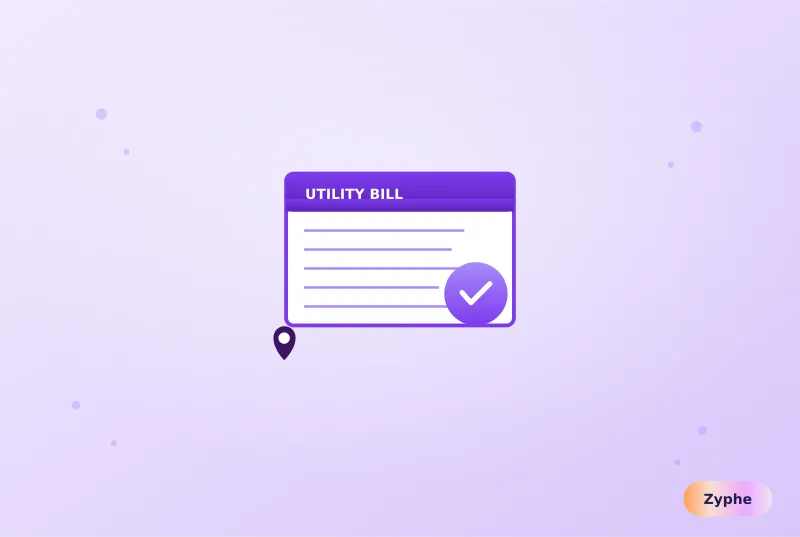 Utility bill document with verified checkmark and address pin